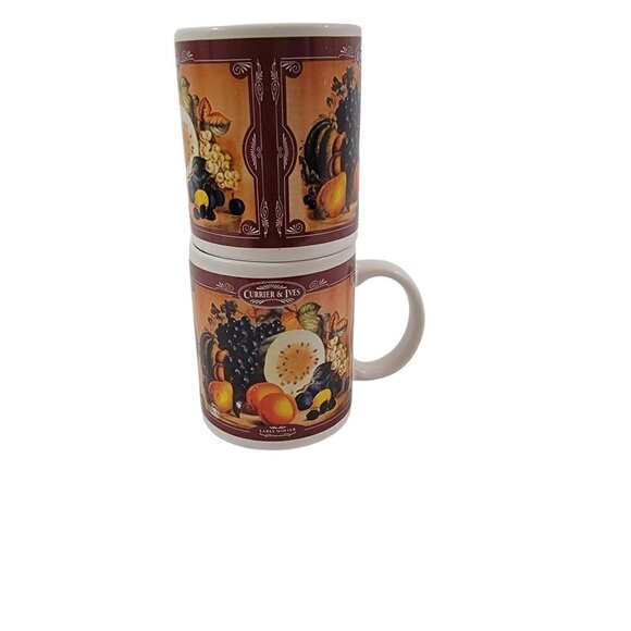 CURRIER &IVES Houston Harvest Early Winter 12 Oz Ceramic Cup Mug Fruit Graphic - Picture 5 of 16